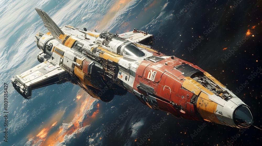 Obraz premium Futuristic Spacecraft Soaring Through the Cosmic Expanse of the Galaxy