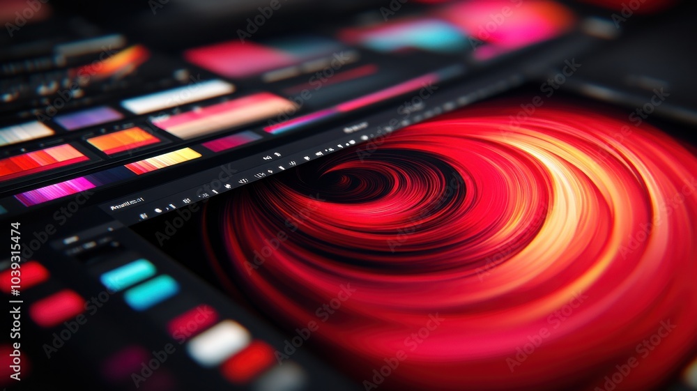 Obraz premium Vibrant abstract design featuring swirling patterns and color palettes, ideal for creative projects and digital art inspiration.