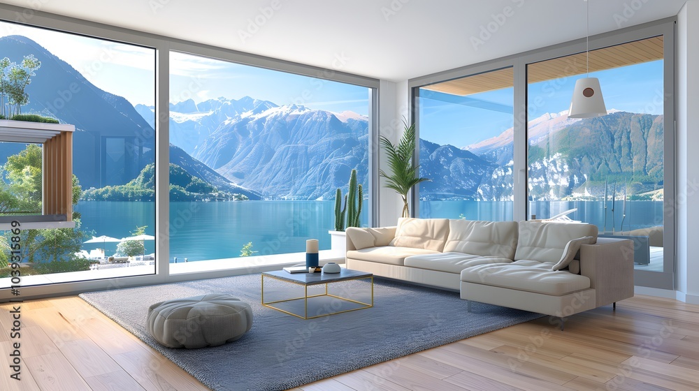 Fototapeta premium Serene lake view living