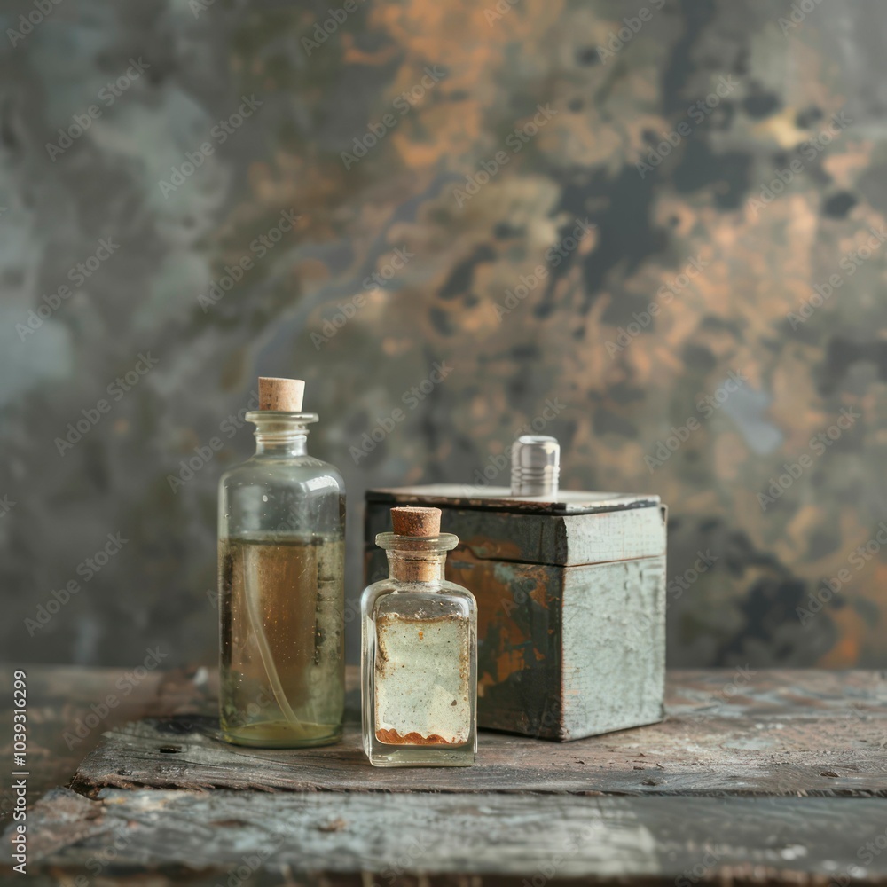 old cosmetic bottle, do not show a concrete label, empty mock up label old cosmetic bottle, do not show a concrete label, empty mock up label