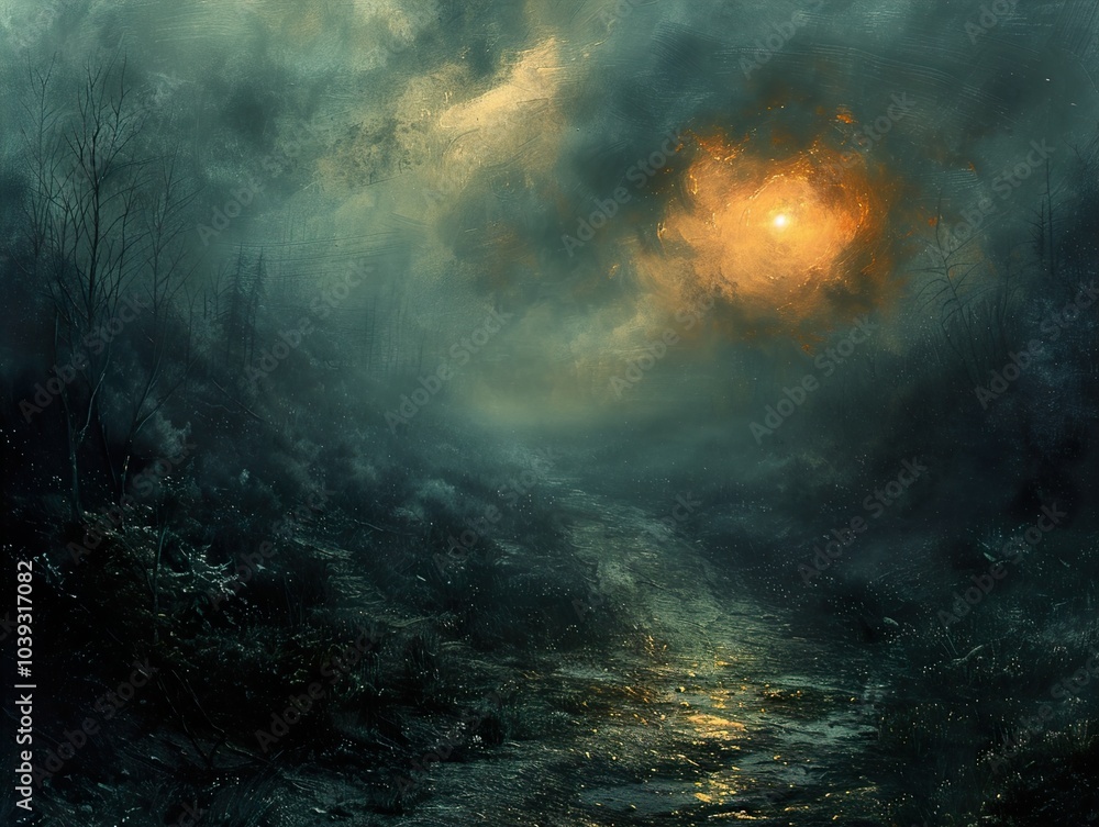 Mystical Forest Path with Sunlit Mist Mystical Forest Path with Sunlit Mist