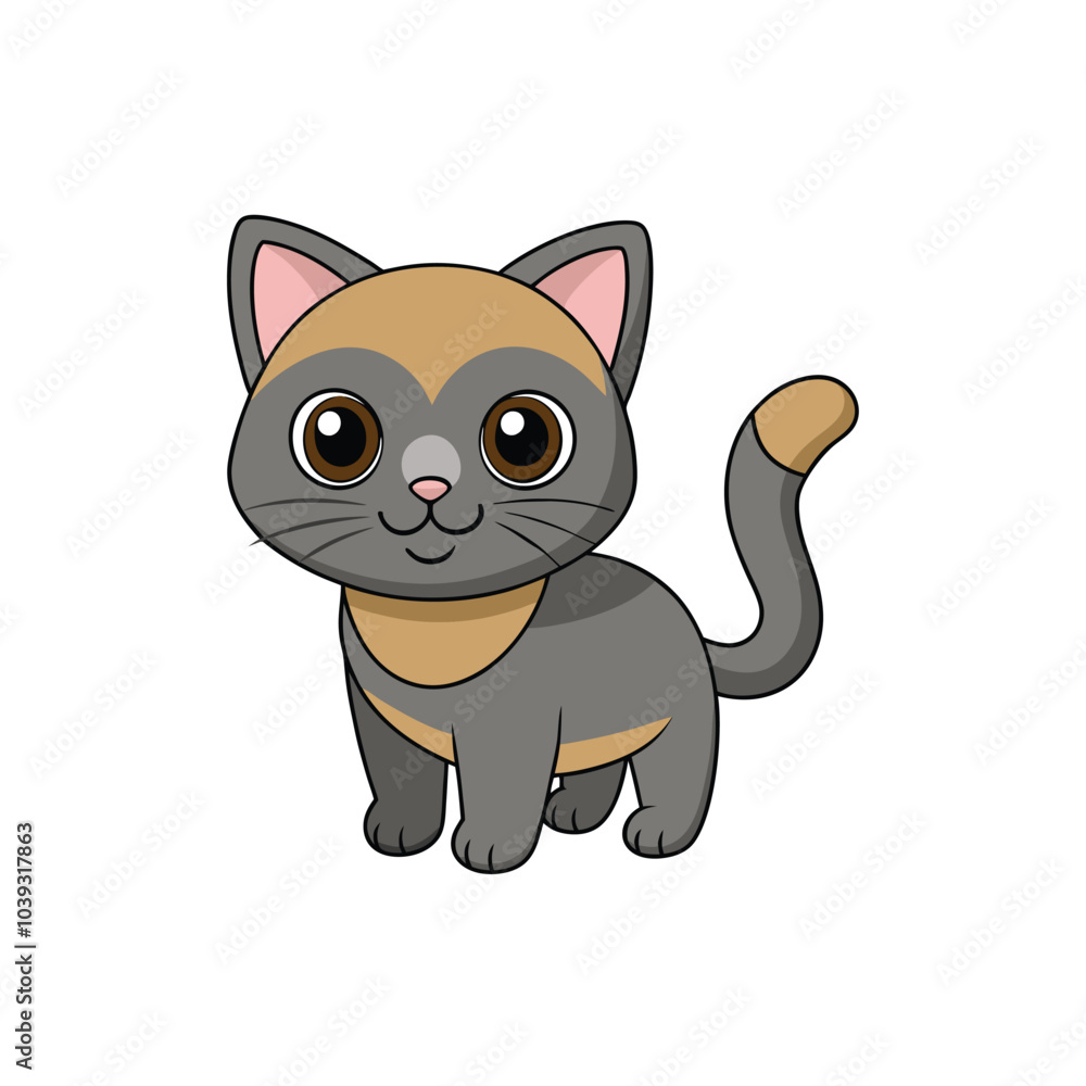 Adorable Kawaii Cat Illustration on White Background Adorable Kawaii Cat Illustration on White Background