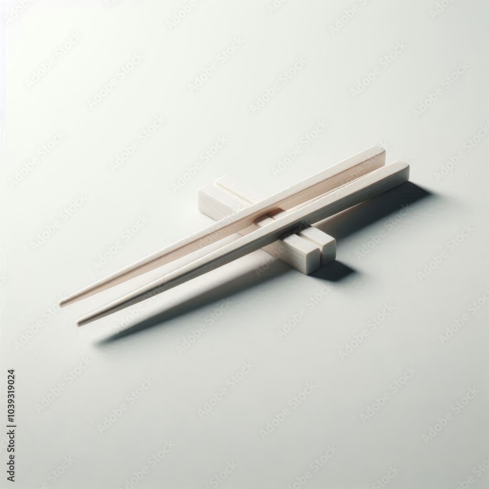 Minimalist composition of chopsticks resting on a plain white background, elegant and simple Minimalist composition of chopsticks resting on a plain white background, elegant and simple