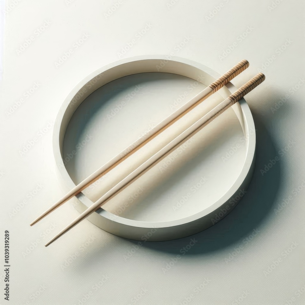Minimalist composition of chopsticks resting on a plain white background, elegant and simple Minimalist composition of chopsticks resting on a plain white background, elegant and simple