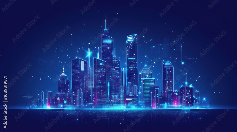 A futuristic city skyline illuminated with blue and pink lights, showcasing advanced architecture. A futuristic city skyline illuminated with blue and pink lights, showcasing advanced architecture.