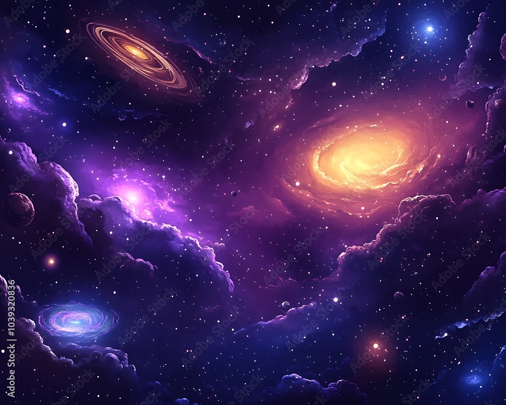 Fototapeta premium Colorful space Spiral galaxy cloud nebula. Stary night cosmos. Universe science astronomy