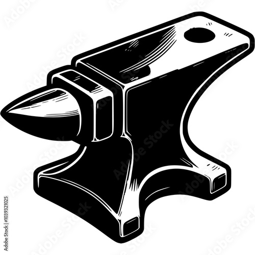 Heavy stationary anvil in monochrome. Blacksmith tool for forging metal products. Simple minimalistic vector in black ink drawing on transparent background