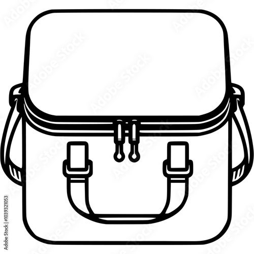 Cooler bag doodle icon. Storage bag for transporting frozen and chilled food. Simple minimalistic vector symbol in black on transparent background