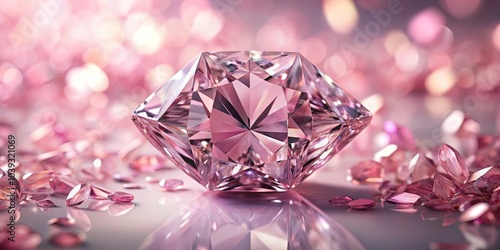 A Single Pink Diamond, a Beacon of Sparkle and Reflected Light, Nestled Amongst Smaller Gems, Reflecting the Pink and Gold Hues of the Surrounding Blurred Background