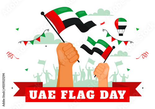 United Arab Emirates Flag Day Vector Illustration on 3rd November featuring National Flags and Decorative Ornaments in a Flat Style Cartoon Background