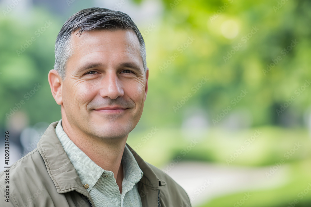 Close-up headshot of a man outdoors with soft natural light Close-up headshot of a man outdoors with soft natural light