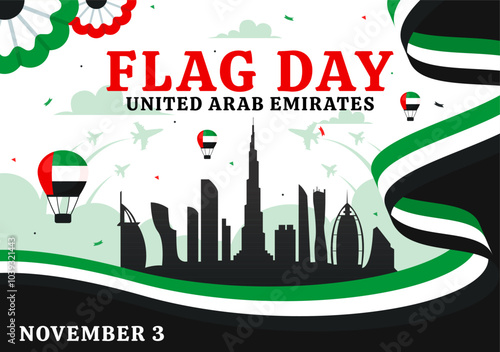 United Arab Emirates Flag Day Vector Illustration on 3rd November featuring National Flags and Decorative Ornaments in a Flat Style Cartoon Background