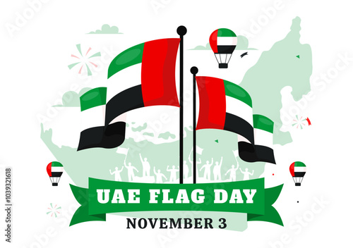 United Arab Emirates Flag Day Vector Illustration on 3rd November featuring National Flags and Decorative Ornaments in a Flat Style Cartoon Background