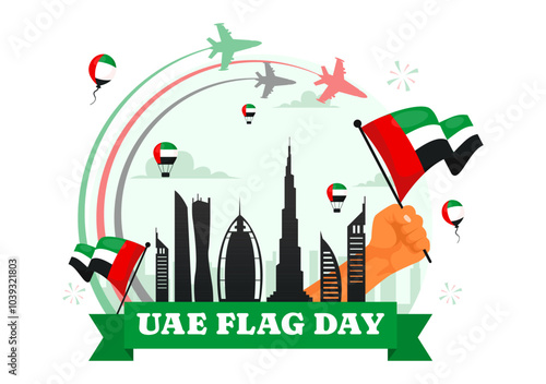 United Arab Emirates Flag Day Vector Illustration on 3rd November featuring National Flags and Decorative Ornaments in a Flat Style Cartoon Background