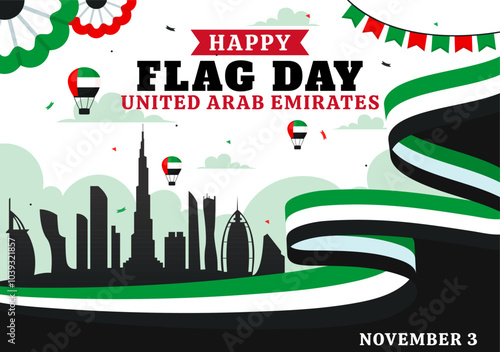 United Arab Emirates Flag Day Vector Illustration on 3rd November featuring National Flags and Decorative Ornaments in a Flat Style Cartoon Background