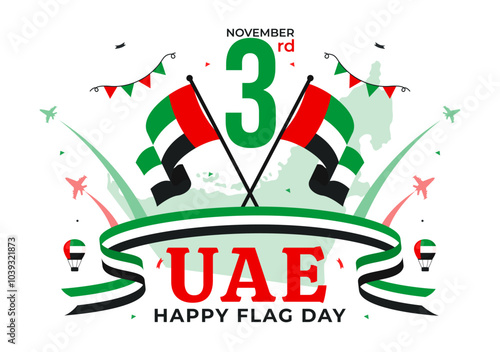 United Arab Emirates Flag Day Vector Illustration on 3rd November featuring National Flags and Decorative Ornaments in a Flat Style Cartoon Background