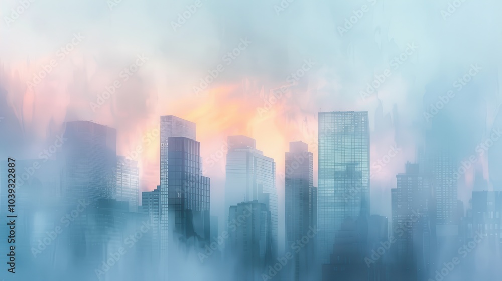 Foggy Morning Cityscape with Skyscrapers Foggy Morning Cityscape with Skyscrapers