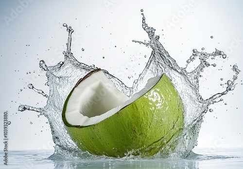 fresh green coconut water splashing