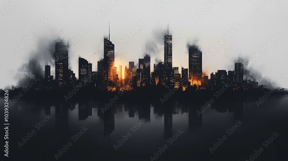 Abstract urban skyline, simple and serious design, black background. This modern and masculine symbol concept highlights the urban landscape, showcasing bold structures and simple aesthetics. Abstract urban skyline, simple and serious design, black background. This modern and masculine symbol concept highlights the urban landscape, showcasing bold structures and simple aesthetics.
