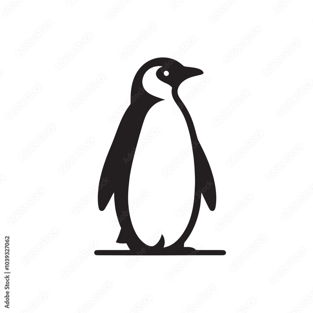 Obraz premium Simple black and white silhouette of a penguin standing upright.