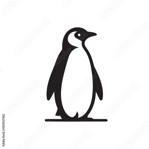 Simple black and white silhouette of a penguin standing upright.