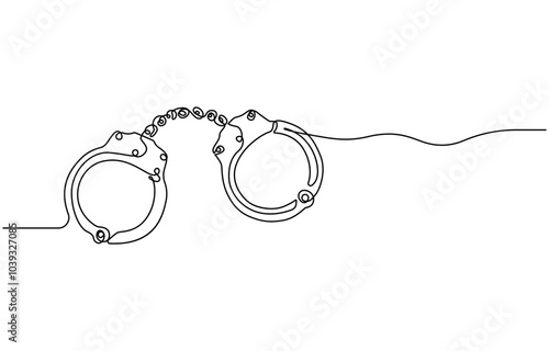 one line drawing of isolated vector object - handcuffs, One line continuous handcuffs. Line art handcuffs outline. Hand drawn vector art.one continuous line drawing handcuffs minimalist design vector