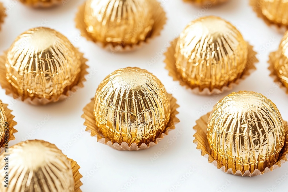 chocolates wrapped in gold foil, isolated on a white background chocolates wrapped in gold foil, isolated on a white background