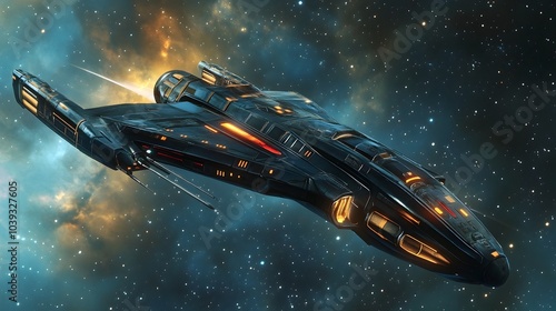 Wallpaper Mural Futuristic Spacecraft Soaring Through the Cosmic Expanse of a Galactic Nebula Torontodigital.ca