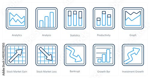 A set of 10 Diagrams and Reports icons as analytics, analysis, statistics