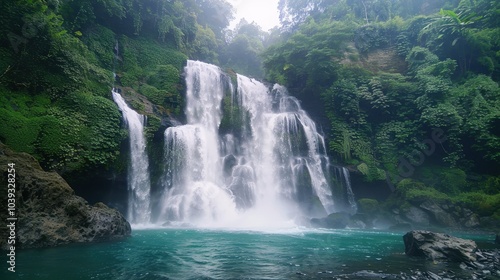Majestic Waterfall Cascading Down Rocky Cliff