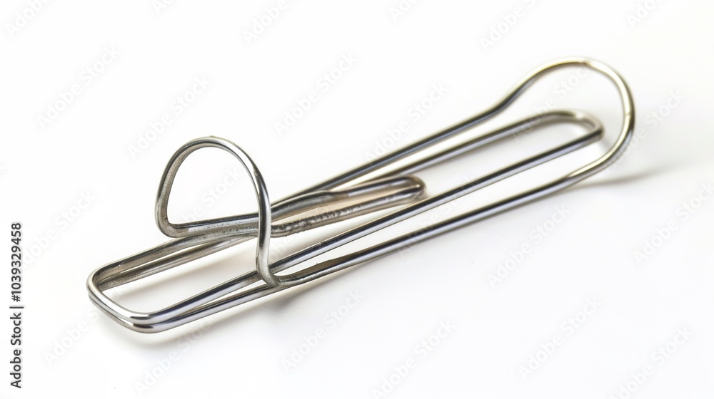 Metal Paperclip on White Background - a sleek and minimalist visual. The white background emphasizes the simplicity and functionality of the paperclip. Metal Paperclip on White Background - a sleek and minimalist visual. The white background emphasizes the simplicity and functionality of the paperclip.