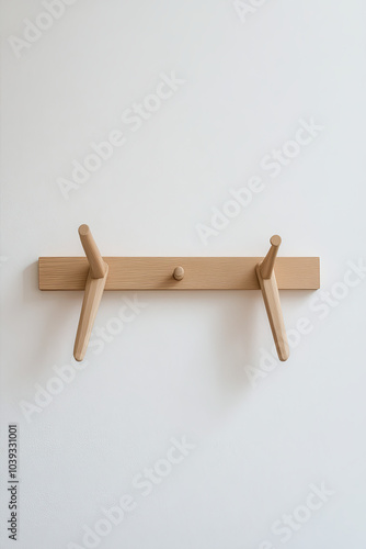 Minimalist wall-mounted coat rack on a white backdrop photo