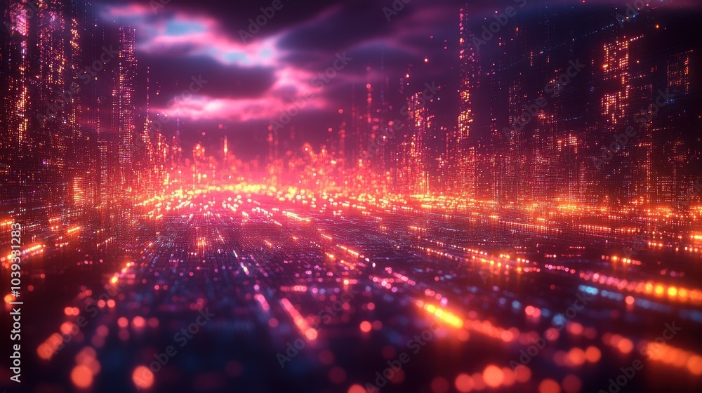 Fototapeta premium Futuristic cityscape with glowing lights and vibrant colors.