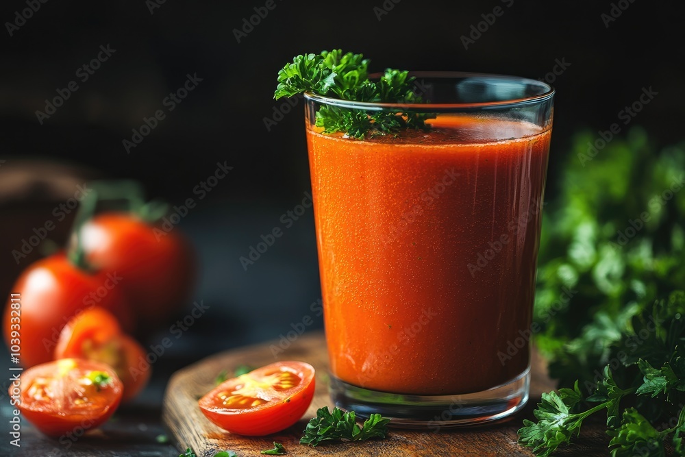 custom made wallpaper toronto digitalGlass of fresh tomato juice with parsley garnish on wooden surface