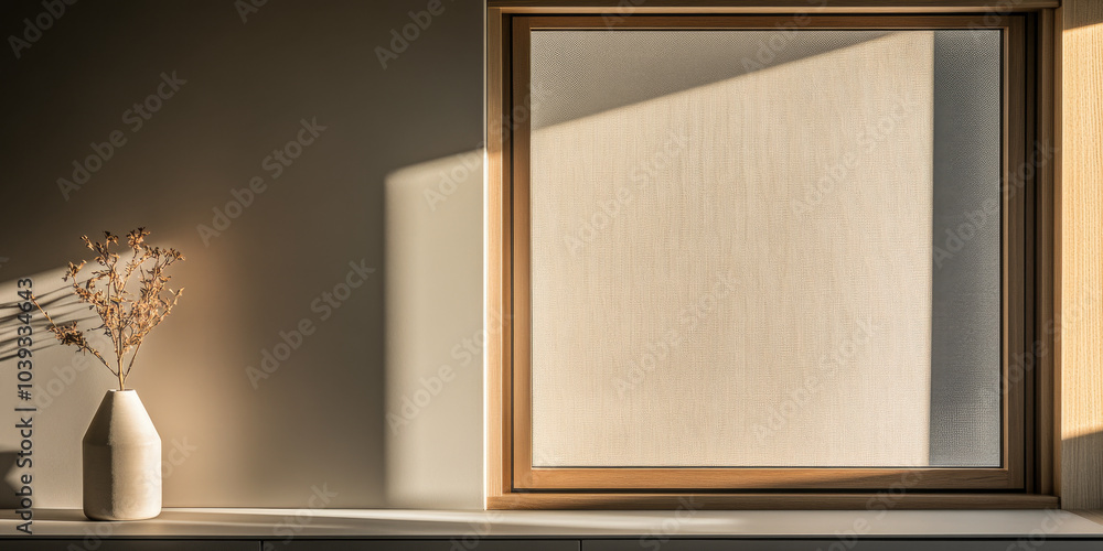 Fototapeta premium A serene interior with natural light enhancing a vase and minimalist decor near a window