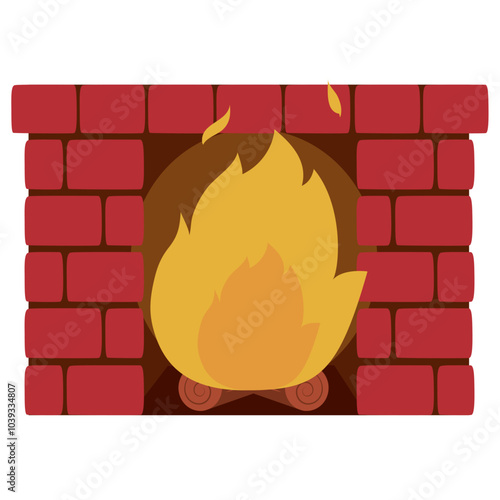 Christmas fireplace vector icon image with white background