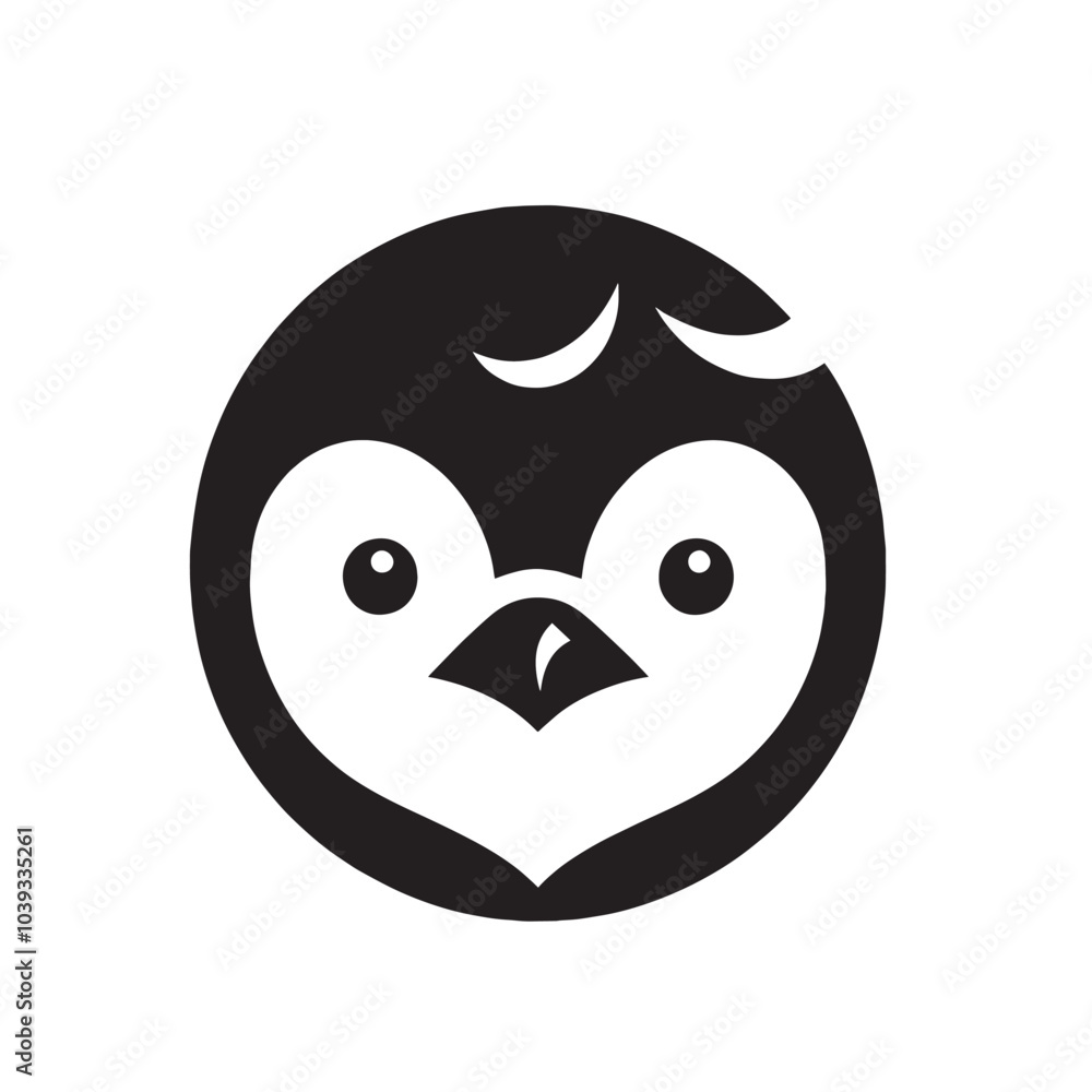 Black and white illustration of a penguin's face. Black and white illustration of a penguin's face.