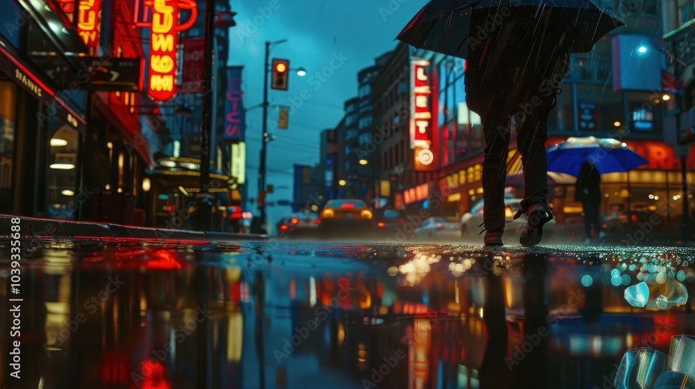 Rainy Night City Scene with Vibrant Reflections Rainy Night City Scene with Vibrant Reflections