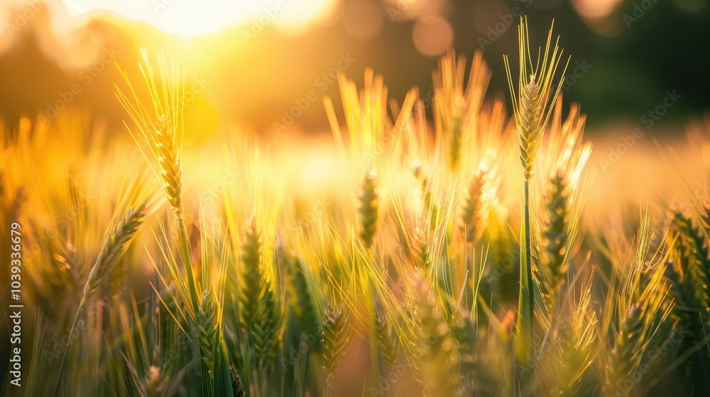 Beautiful Wheat Fields in a Rural Landscape at Sunset Beautiful Wheat Fields in a Rural Landscape at Sunset