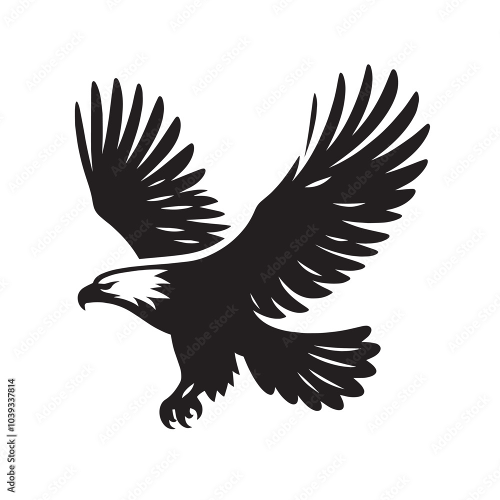 Obraz premium Black and white illustration of an eagle with wings spread.