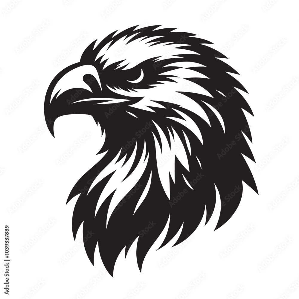 Fototapeta premium Black and white illustration of an eagle's head.