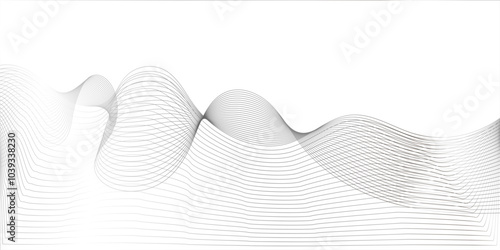 Vector abstract wavy and curve line art flowing dynamic grey isolated on transparent background in concept luxury, wave, wind, ocean, technology, science, music, sound, banner, poster