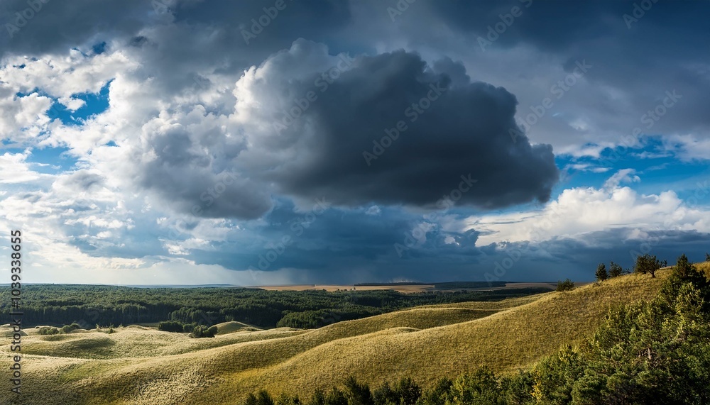 Obraz premium beautiful stormy clouds, blue sky and sunshine, sky clearing after rain