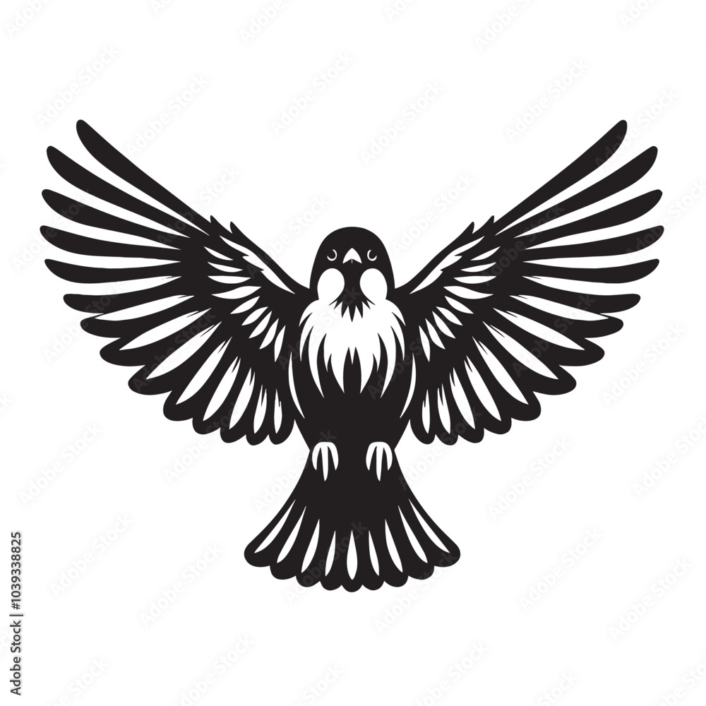 Obraz premium Black and white silhouette of a bird with spread wings.