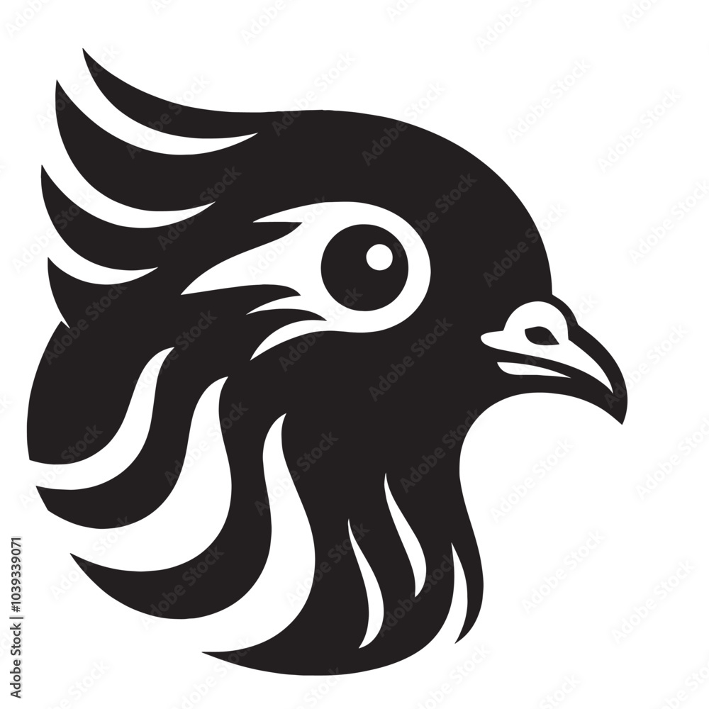 Obraz premium Black and white silhouette of a bird's head.
