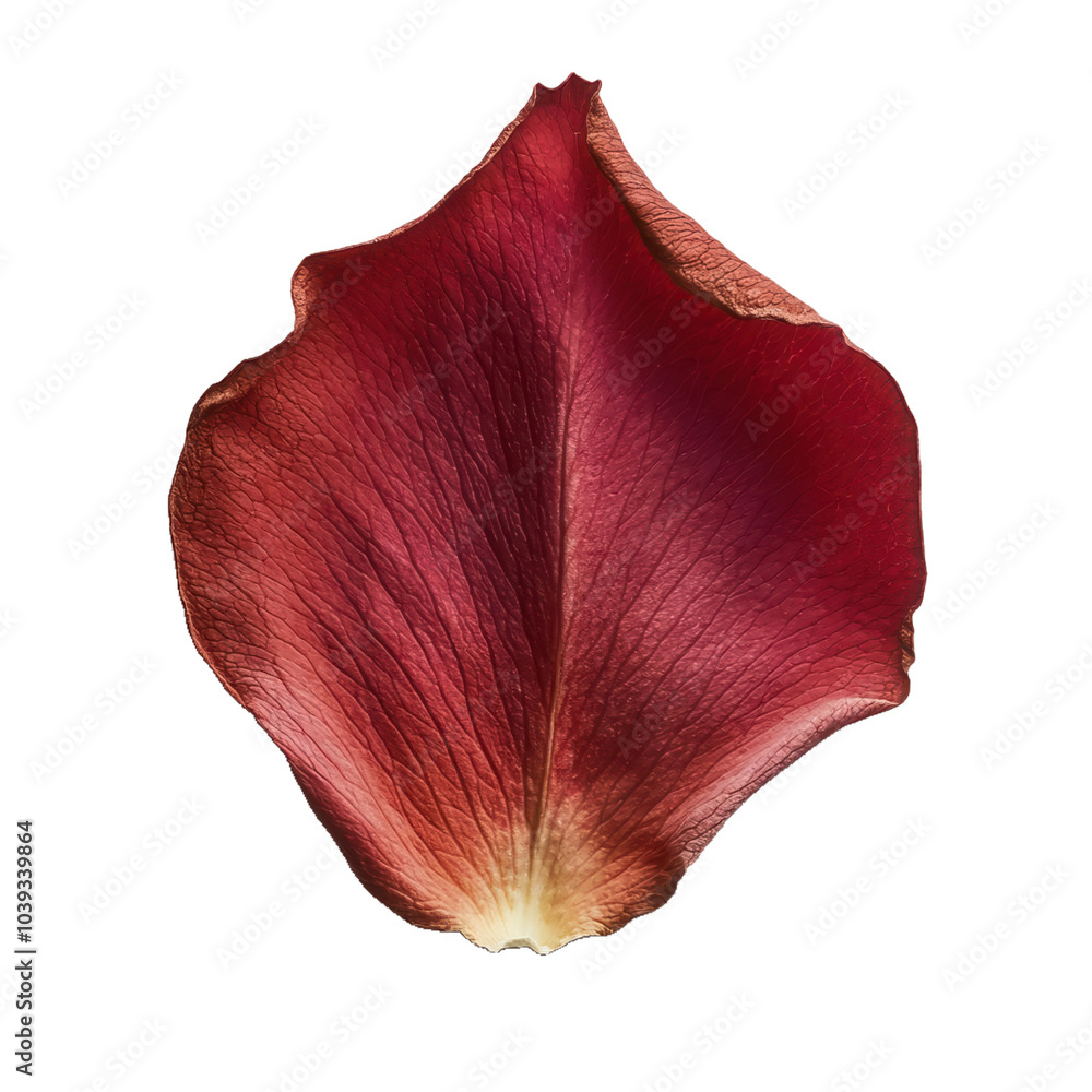 Dried rose petal on transparent background, single object,