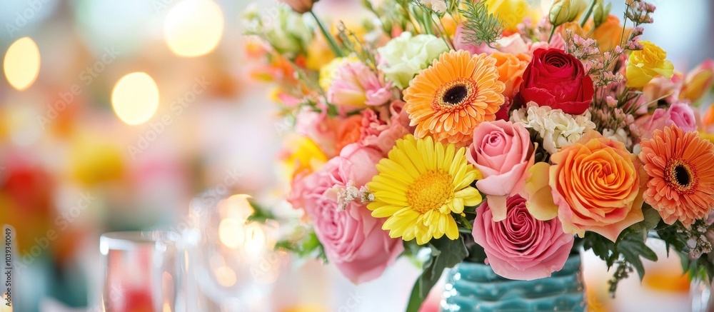 A vibrant bouquet of colorful flowers in a vase. A vibrant bouquet of colorful flowers in a vase.