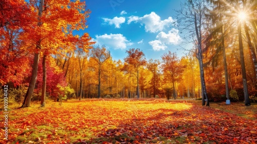 Vibrant Autumn Landscape with Colorful Forest Trees