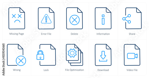 A set of 10 File icons as missing page, error file, delete