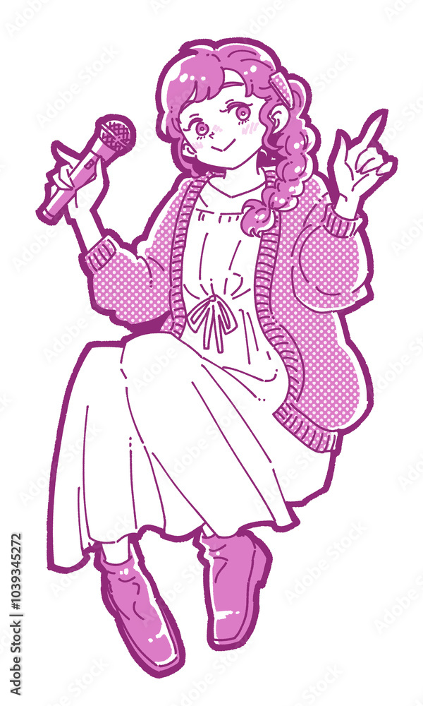 カラオケを楽しむ女の子のイラスト カラオケを楽しむ女の子のイラスト